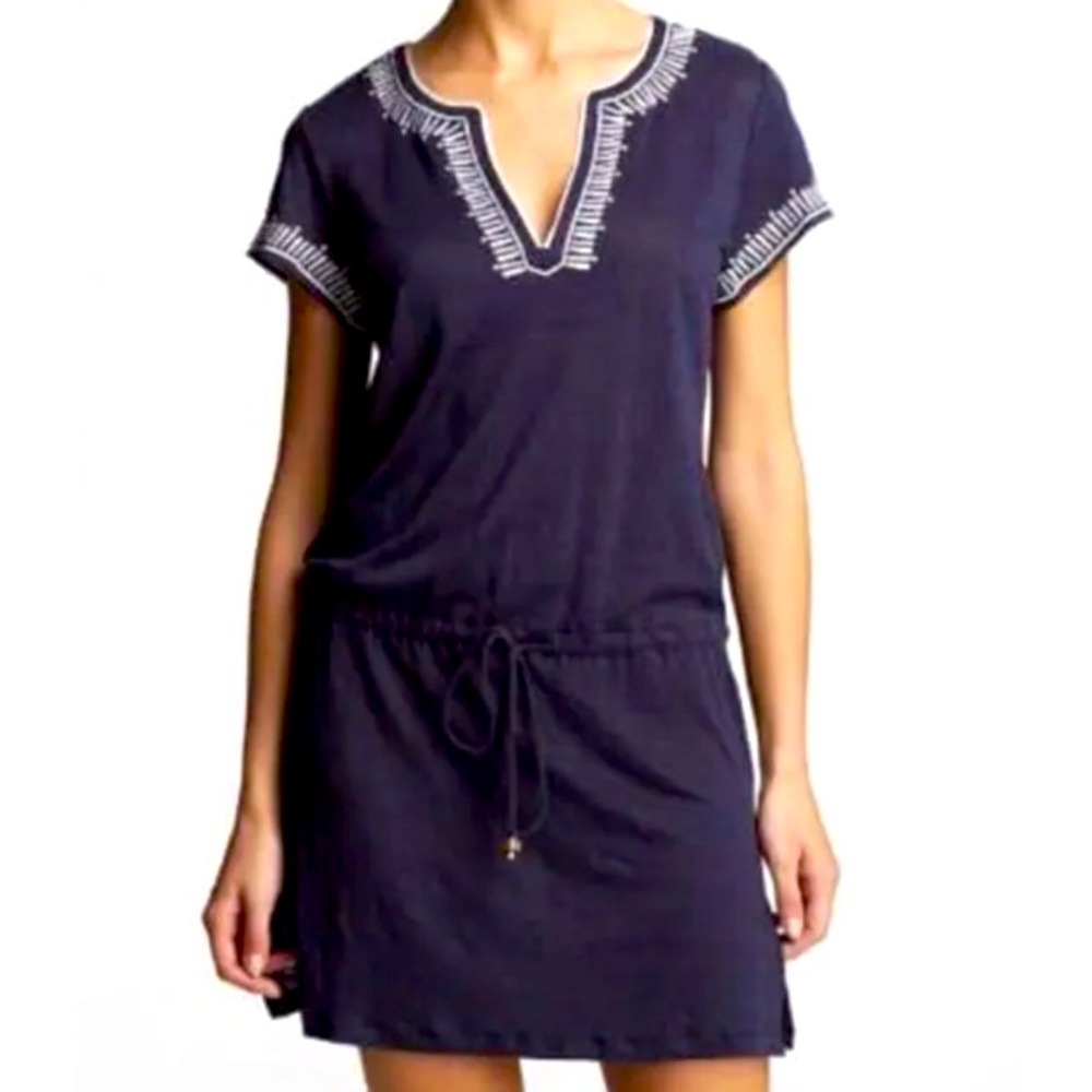Tory Burch navy/white embroidered drawstring dress, XS, worn once